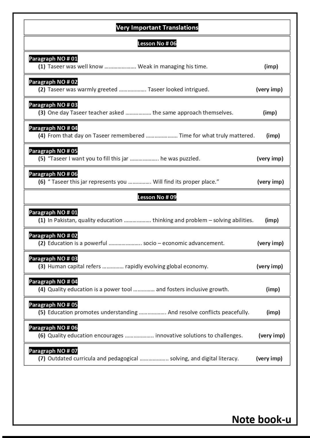 9th Class English Guess Paper 2026